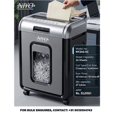 NIYO HEAVY DUTY PAPER SHREDDER 24 Sheets Cross Cut